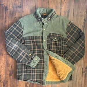David Outerwear Flannel Shirt Mens L Green Checker Plaid Rustic Lined Outdoors